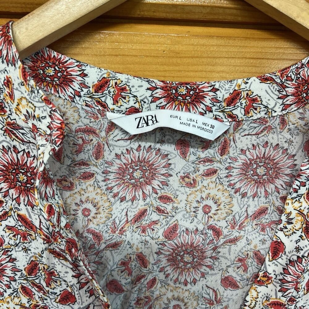ZARA Women's The Lola Floral Hi-Low Long Sleeve V-Neck Blouse Size L - Picture 3 of 6